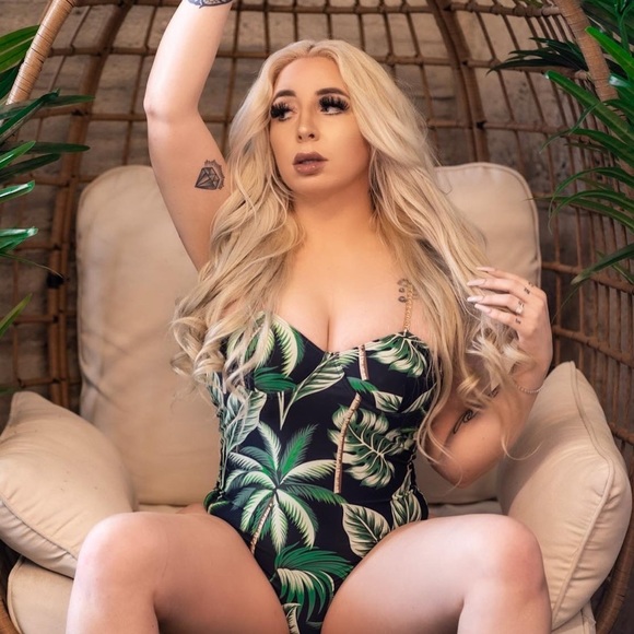 Palm Leaf Print Gold Chain Bikini Bodysuit Onesie - Picture 2 of 4